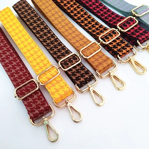 Adjustable houndstooth woven shoulder straps with gold metal hooks in multiple colors