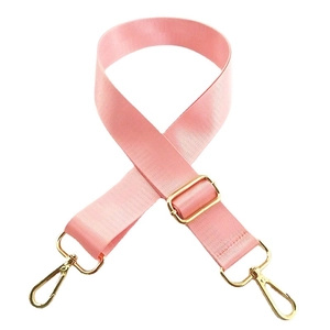 Pink adjustable wide nylon shoulder strap with gold metal buckles for cross-body bags