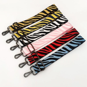 Adjustable nylon woven shoulder straps with zebra stripes and metal hooks for crossbody bags