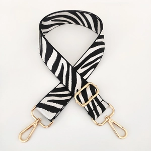 Adjustable wide replacement shoulder strap with zebra pattern and gold hardware
