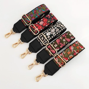 Tracolle larghe ricamate etnico jacquard con ganci in metallo dorato per borse
