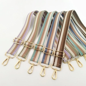 Adjustable striped wide shoulder straps with gold metal hooks for crossbody bags