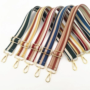 Adjustable colorful striped wide shoulder straps with gold metal hooks for crossbody bags