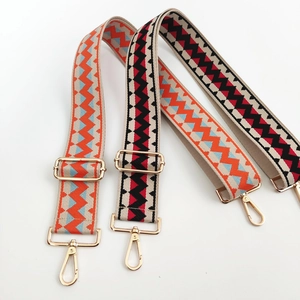 Adjustable Bag Strap Replacement Wide Canvas Shoulder Crossbody Belt Bohemian Geometric Zigzag Pattern Metal Buckle