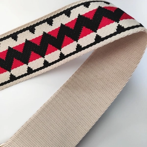 Adjustable wide woven shoulder strap with red and black geometric pattern for handbags