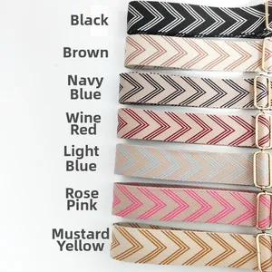 Detail of adjustable chevron weave bag straps in seven colors with gold hardware