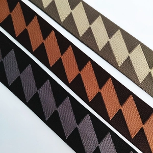 Detail of thickened jacquard bag straps with geometric patterns in three colors