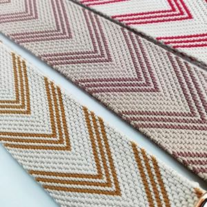Close-up of colorful woven shoulder strap with high-density chevron pattern