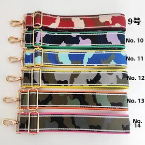 Adjustable camouflage straps with gold metal hooks for handbags and shoulder bags