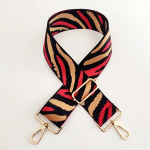 Adjustable nylon wide shoulder strap for handbags with colorful zebra stripes and gold clips