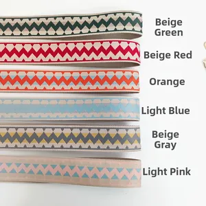 Detail of adjustable wide shoulder straps featuring six colorful geometric jacquard patterns