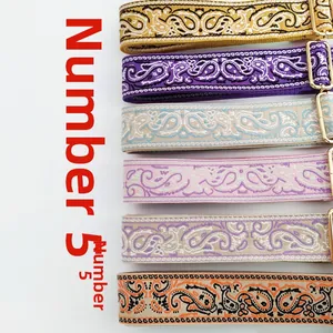 Detailed collection of six ethnic style jacquard bag straps with golden swivel hooks