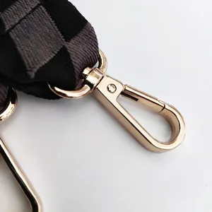 Checkered pattern shoulder strap with premium light gold metal hook for handbags