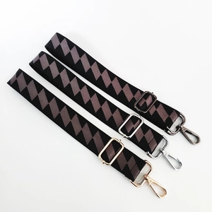 Adjustable wide replacement shoulder strap with geometric pattern and three metallic buckles