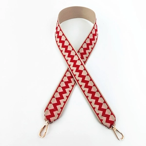 Detail of colorful ethnic wavy pattern wide strap with polished gold lobster clasps