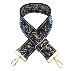 Ethnic paisley embroidered wide guitar strap for handbags with gold metal swivel hooks