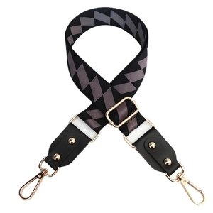Adjustable wide replacement bag strap with black and grey geometric diamond pattern