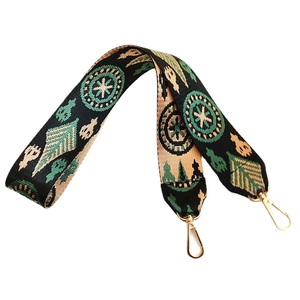 Tracolla Larga Stile Etnico Ricambio Cinghia Borsa Tessuta Jacquard Nylon Tela Cintura Motivo Geometrico Boho Moschettone Metallo