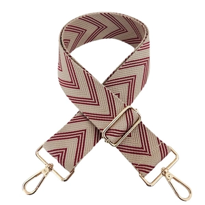 Adjustable woven chevron guitar strap for purses with gold-tone metal lobster clasps