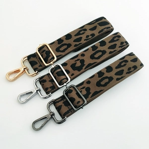 Adjustable leopard print bag strap set with gold silver and gunmetal hardware