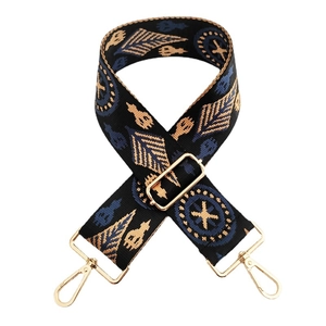 Verstellbarer breiter Nylon-Taschengurt mit blau-goldener Boho-Musterung und Haken