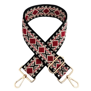 5cm ethnic jacquard diamond wide strap with gold hardware and adjustable buckle for bags