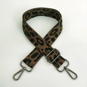 Adjustable leopard print wide nylon strap for handbags with gunmetal swivel hooks
