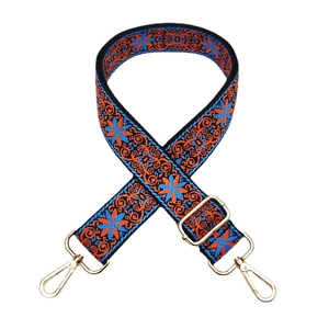 Adjustable wide bohemian floral embroidered strap with gold lobster clasps and buckles