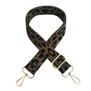 Adjustable leopard print wide shoulder strap with gold metal hooks for cross-body bags