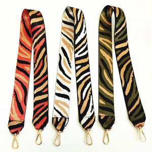 Three colorful zebra pattern wide shoulder straps with golden metal rotating buckles