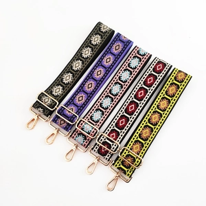 Ethnic style jacquard wide bag straps with adjustable gold hardware in five patterns