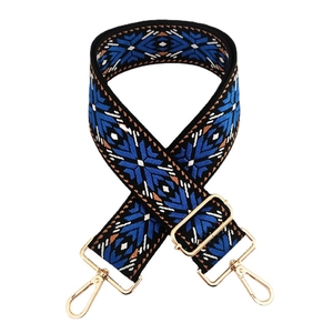 5cm ethnic jacquard embroidered bag strap with geometric patterns and gold metal hardware