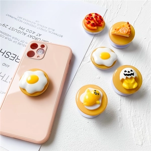 Cute resin 3D pizza and fried egg folding expandable phone socket grip stand