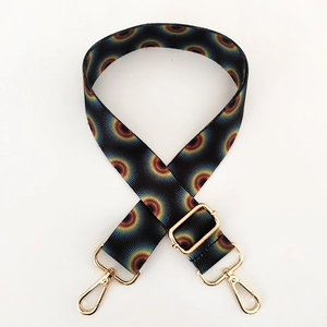 Adjustable wide guitar strap for handbags with colorful sunburst pattern and gold hooks