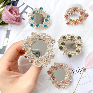 Sparkling crystal mirror phone grip set with rhinestone flower design for smartphone