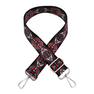 Ethnic bohemian wide canvas replacement shoulder strap with silver hooks for bags
