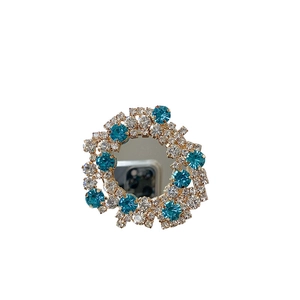 Mirror phone grip with blue and crystal rhinestones in a gold wreath design