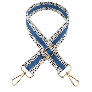 Verstellbarer bunter Schultergurt mit blauem Streifen und goldenen Karabinerverschlüssen