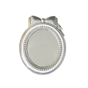 Silver vintage bow mirror phone grip with pearl texture and electroplated finish