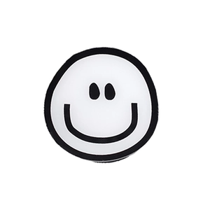 Minimalist white round expandable phone grip with black line smiley face pattern