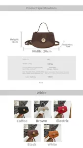 Detailed dimension chart and specifications for the PU leather crossbody saddle bag