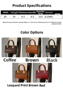 Detailed size specifications for the vintage PU leather handbag with five color options