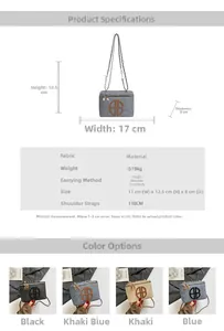 Detailed size specifications for minimalist fabric crossbody bag with chain strap