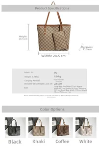 Detailed size parameters and color options for large floral tote bag with small pouch