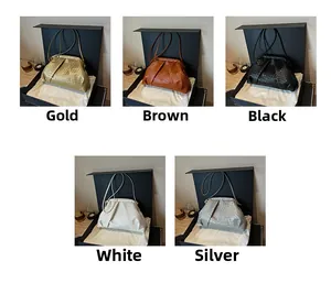Matrix showing shell bags in gold, brown, black, white, and silver woven leather