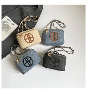 Top view of four color square crossbody bags with chain straps and suede texture