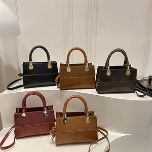 Retro matte leather mini square bags with woven handles in five versatile colors