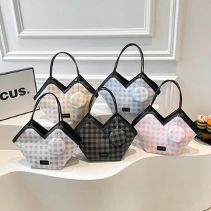 Women Plaid Tote Bag V-Shaped Opening Large Capacity PU Leather Shoulder Bag With Detachable Round Coin Purse Chic Fashion