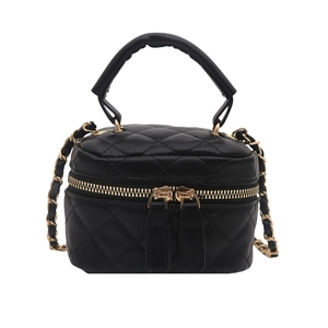Mini black quilted leather crossbody bag with chain strap and top handle for women
