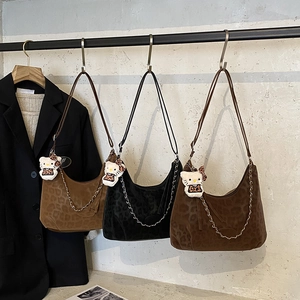 Leopard Print Hobo Shoulder Bag PU Leather Retro Underarm Purse With Metal Chain Decor Versatile Fashion For Women